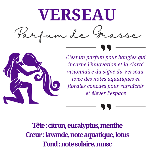 Bougie parfumée aromathérapie en cire de soja 100% naturelle - Verseau, 300g