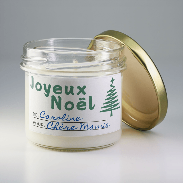 Bougie artisanale parfumée en cire de soja avec étiquette personnalisée - Cadeau pour Noël, Nouvel An, Fêtes de fin d'année, 100g (CJN17)