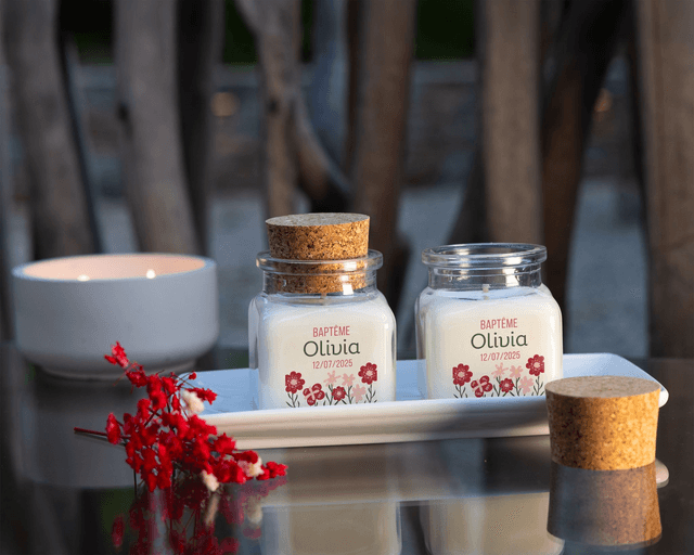 6 Bougies personnalisées parfumées : cadeau invités mariage, baptême, communion, anniversaire, baby shower, gender reveal, EVJF, Parfum LA NUIT TRESOR