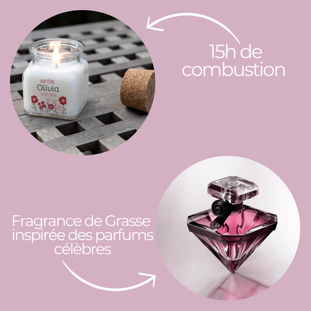 6 Bougies personnalisées parfumées : cadeau invités mariage, baptême, communion, anniversaire, baby shower, gender reveal, EVJF, Parfum LA NUIT TRESOR
