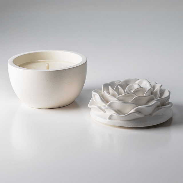 Bougie parfumée en cire de soja dans pot en plâtre Rose - Parfums : Fleur de coton, Bois de Santal, Lavande, Menthe et eucalyptus, Sauge