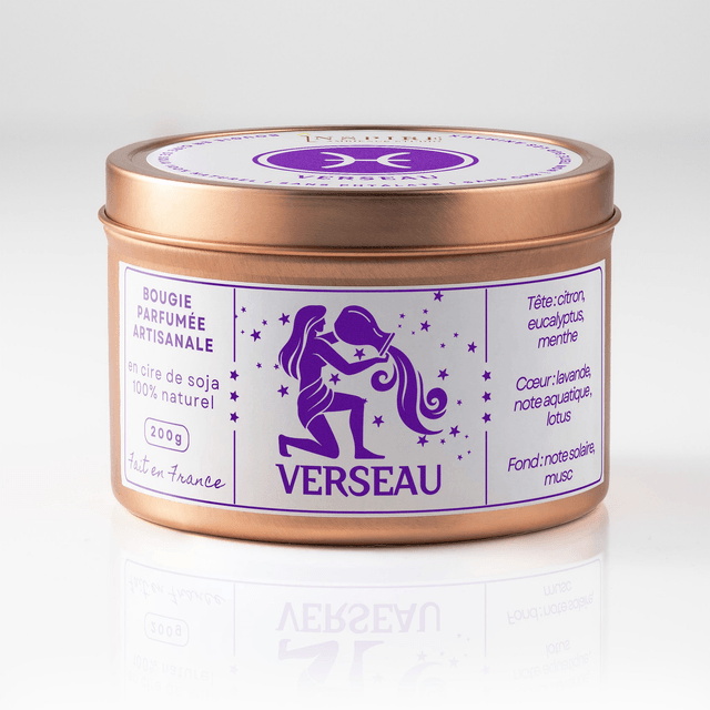 Bougie parfumée aromathérapie en cire de soja 100% naturelle - Verseau, 200g