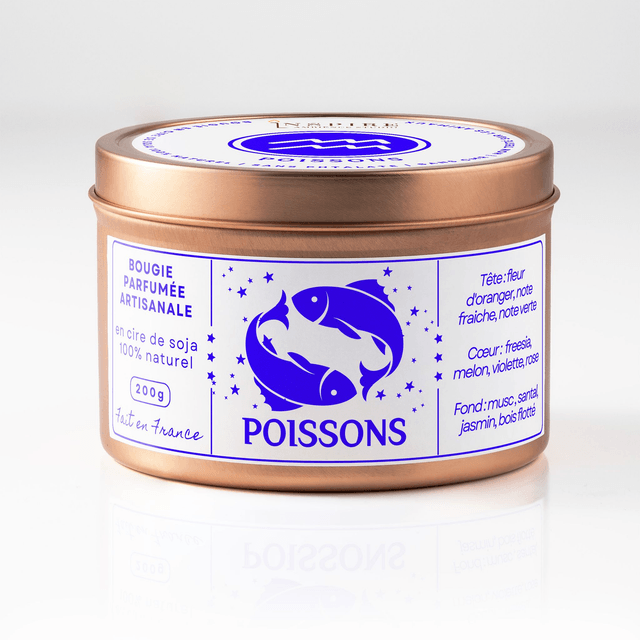 Bougie parfumée aromathérapie en cire de soja 100% naturelle - Poissons, 200g