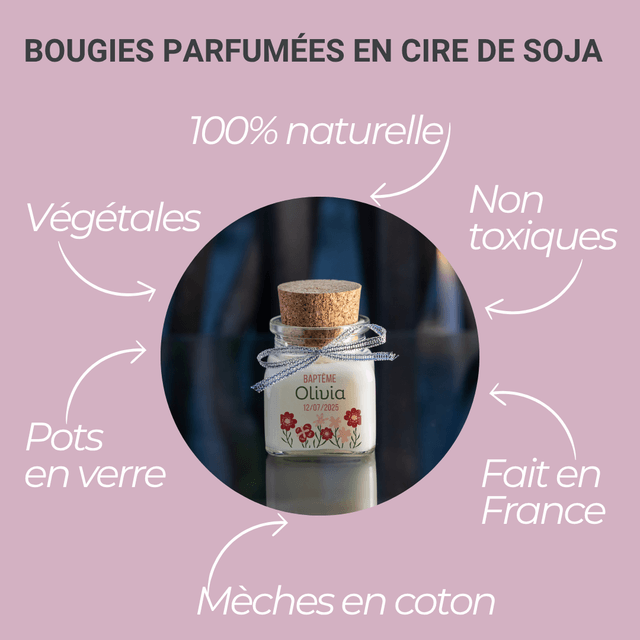 6 Bougies personnalisées parfumées : cadeau invités mariage, baptême, communion, anniversaire, baby shower, gender reveal, EVJF, Parfum LA NUIT TRESOR