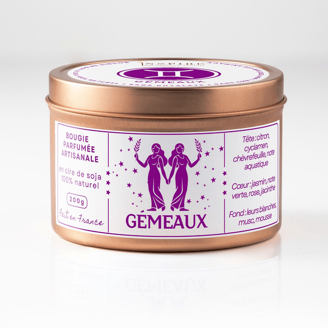 Bougie parfumée aromathérapie en cire de soja 100% naturelle - Gémeaux, 200g