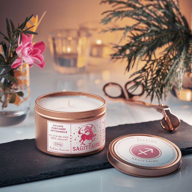 Bougie parfumée aromathérapie en cire de soja 100% naturelle - Sagittaire, 200g