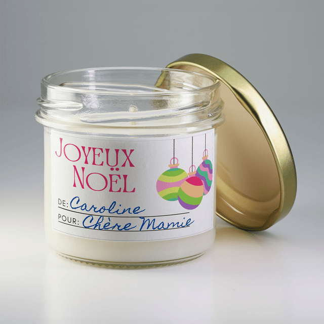 Bougie artisanale parfumée en cire de soja avec étiquette personnalisée - Cadeau pour Noël, Nouvel An, Fêtes de fin d'année, 100g (CJN31)