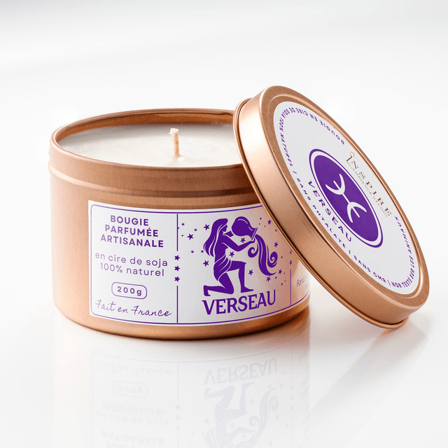 Bougie parfumée aromathérapie en cire de soja 100% naturelle - Verseau, 200g