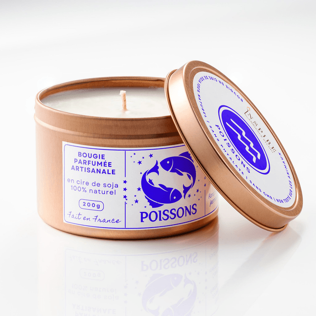 Bougie parfumée aromathérapie en cire de soja 100% naturelle - Poissons, 200g