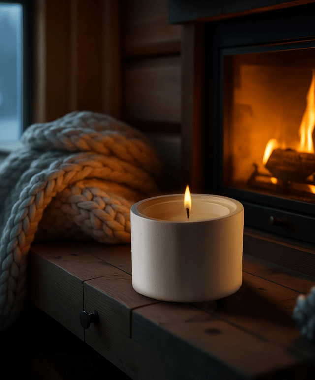 Bougie parfumée en cire de soja dans pot en plâtre avec couvercle - Parfums : Fleur de coton, Bois de Santal, Lavande, Menthe et eucalyptus, Sauge