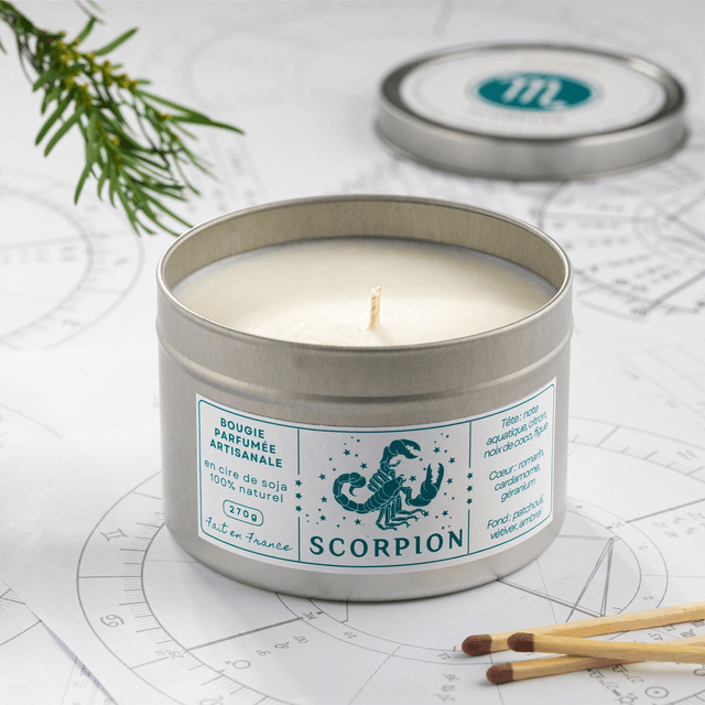 Bougie parfumée aromathérapie en cire de soja 100% naturelle - Scorpion, 300g