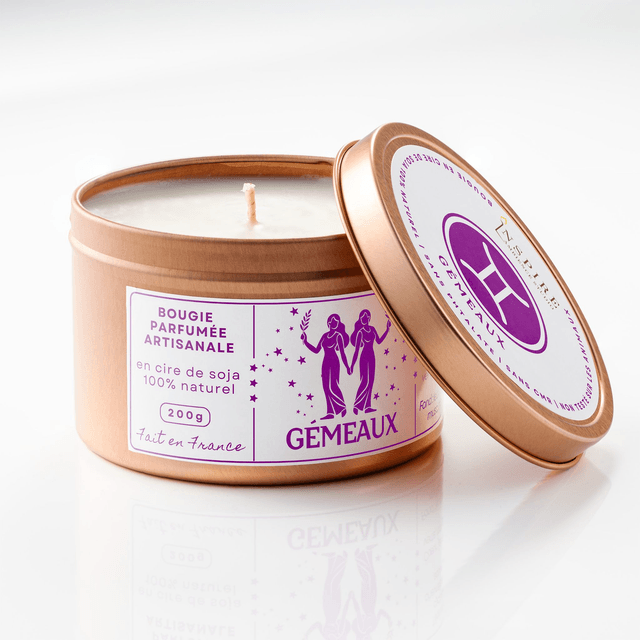 Bougie parfumée aromathérapie en cire de soja 100% naturelle - Gémeaux, 200g