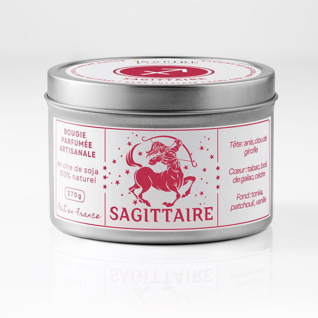 Bougie parfumée aromathérapie en cire de soja 100% naturelle - Sagittaire, 300g