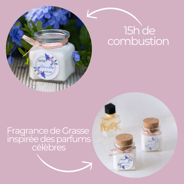 6 Bougies personnalisées parfumées : cadeau invités mariage, baptême, communion, anniversaire, baby shower, gender reveal, EVJF, Parfum LIBRE