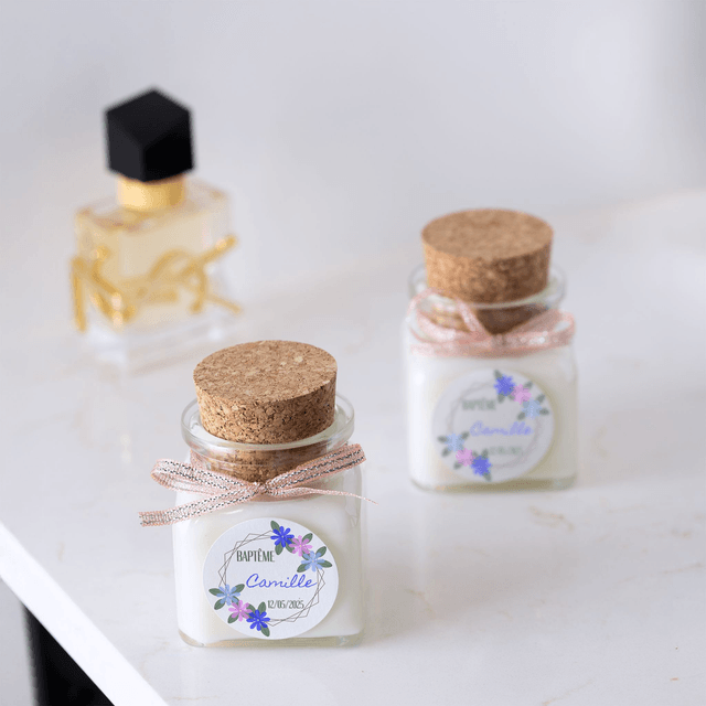 6 Bougies personnalisées parfumées : cadeau invités mariage, baptême, communion, anniversaire, baby shower, gender reveal, EVJF, Parfum LIBRE