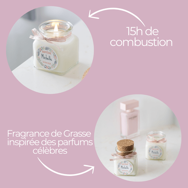 6 Bougies personnalisées parfumées : cadeau invités mariage, baptême, communion, anniversaire, baby shower, gender reveal, EVJF, Parfum FOR HER
