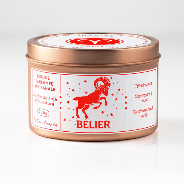 Bougie parfumée aromathérapie en cire de soja 100% naturelle - Bélier, 200g