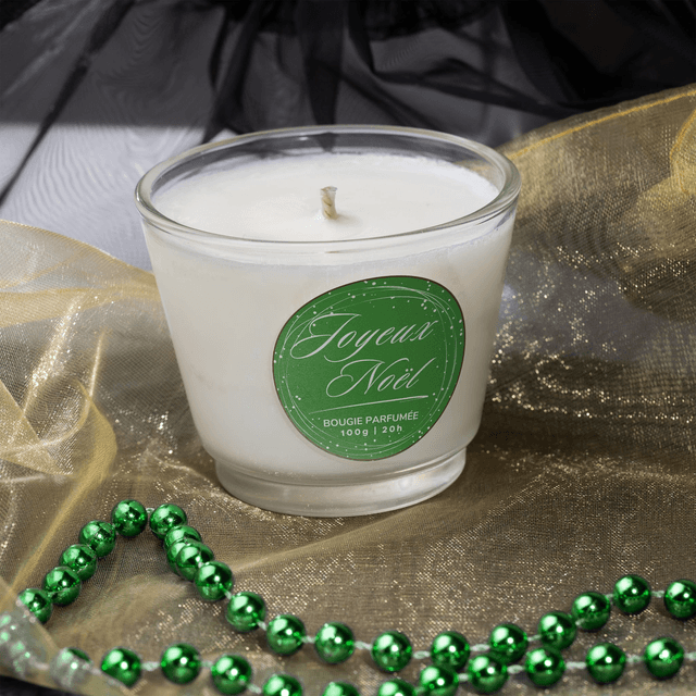 Bougie artisanale parfumée en cire de soja avec étiquette personnalisée - Cadeau pour Noël, Nouvel An, Fêtes de fin d&#039;année, 100g (JN08)