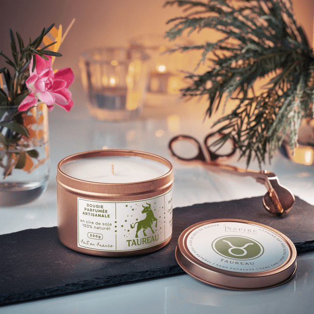 Bougie parfumée aromathérapie en cire de soja 100% naturelle - Taureau, 200g