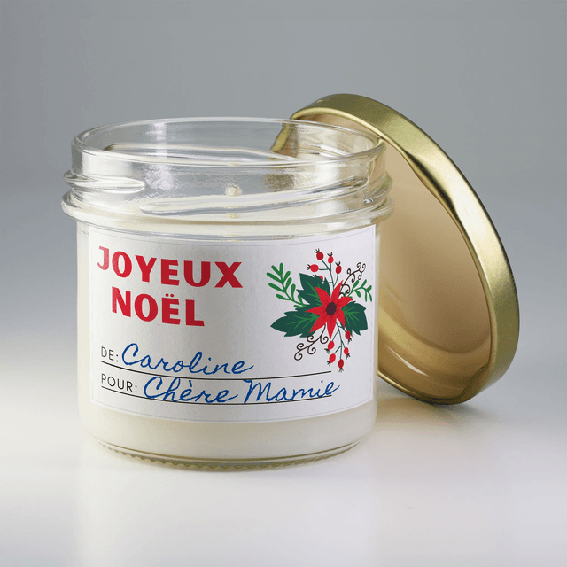 Bougie artisanale parfumée en cire de soja avec étiquette personnalisée - Cadeau pour Noël, Nouvel An, Fêtes de fin d&#039;année, 100g (CJN05)