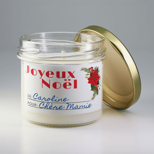 Bougie artisanale parfumée en cire de soja avec étiquette personnalisée - Cadeau pour Noël, Nouvel An, Fêtes de fin d&#039;année, 100g (CJN07)