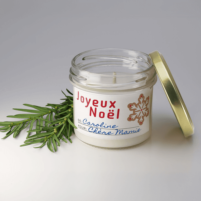 Bougie artisanale parfumée en cire de soja avec étiquette personnalisée - Cadeau pour Noël, Nouvel An, Fêtes de fin d&#039;année, 100g (CJN14) 