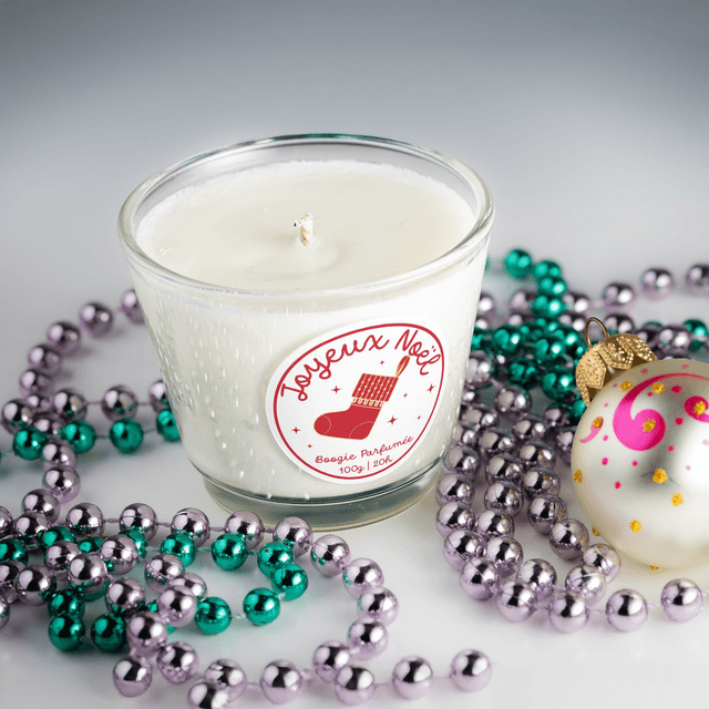 Bougie artisanale parfumée en cire de soja avec étiquette personnalisée - Cadeau pour Noël, Nouvel An, Fêtes de fin d&#039;année, 100g (JN03)