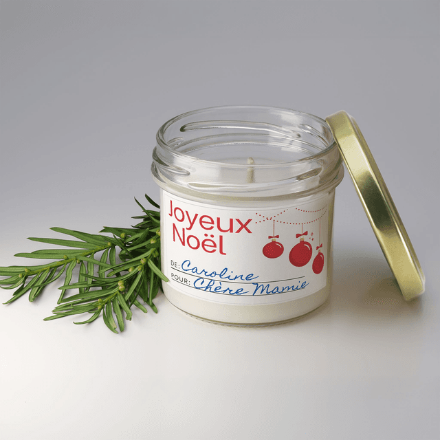 Bougie artisanale parfumée en cire de soja avec étiquette personnalisée - Cadeau pour Noël, Nouvel An, Fêtes de fin d&#039;année, 100g (CJN32)
