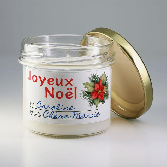 Bougie artisanale parfumée en cire de soja avec étiquette personnalisée - Cadeau pour Noël, Nouvel An, Fêtes de fin d&#039;année, 100g (CJN09)