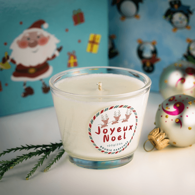 Bougie artisanale parfumée en cire de soja avec étiquette personnalisée - Cadeau pour Noël, Nouvel An, Fêtes de fin d&#039;année, 100g (JN02)