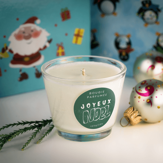 Bougie artisanale parfumée en cire de soja avec étiquette personnalisée - Cadeau pour Noël, Nouvel An, Fêtes de fin d&#039;année, 100g (JN12)