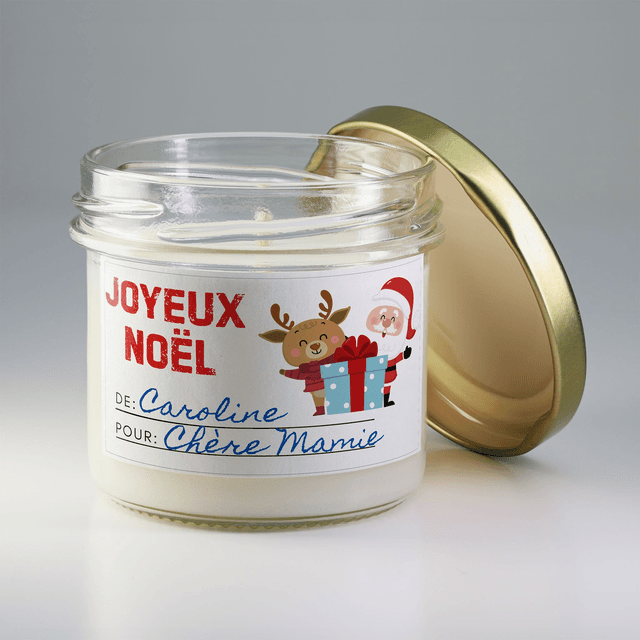 Bougie artisanale parfumée en cire de soja avec étiquette personnalisée - Cadeau pour Noël, Nouvel An, Fêtes de fin d&#039;année, 100g (CJN025)