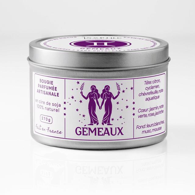 Bougie parfumée aromathérapie en cire de soja 100% naturelle - Gémeaux, 300g