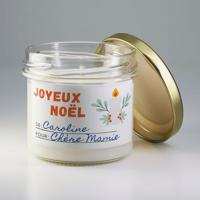Bougie artisanale parfumée en cire de soja avec étiquette personnalisée - Cadeau pour Noël, Nouvel An, Fêtes de fin d&#039;année, 100g (CJN11)