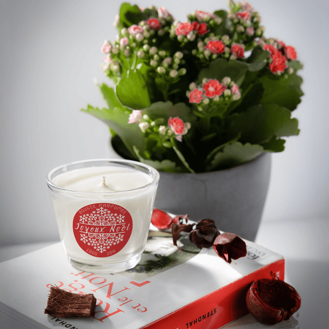Bougie artisanale parfumée en cire de soja avec étiquette personnalisée - Cadeau pour Noël, Nouvel An, Fêtes de fin d&#039;année, 100g (JN01)