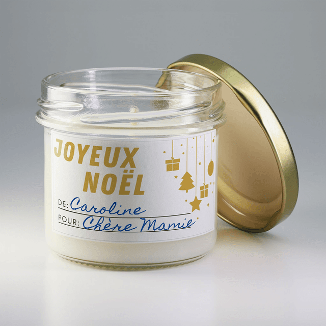 Bougie artisanale parfumée en cire de soja avec étiquette personnalisée - Cadeau pour Noël, Nouvel An, Fêtes de fin d&#039;année, 100g (CJN13)