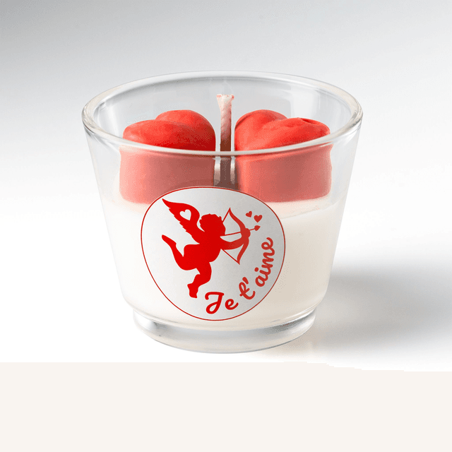 Bougie artisanale parfumée en cire de soja naturelle décorée 2 cœurs – Idée cadeau Saint-Valentin pour les amoureux, petit(e) ami(e), femme, mari (V2)
